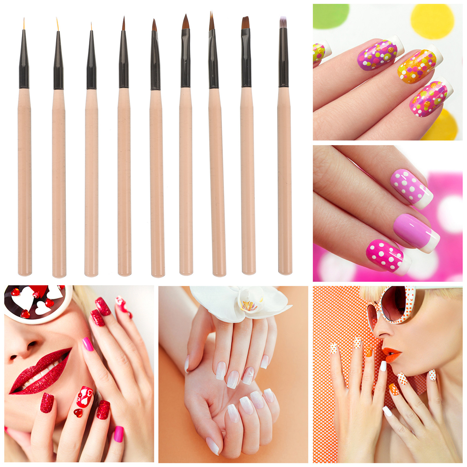 9Pcs Nail Art Liner Pens Set P - Nail Art Brush Set ulasan dan harga