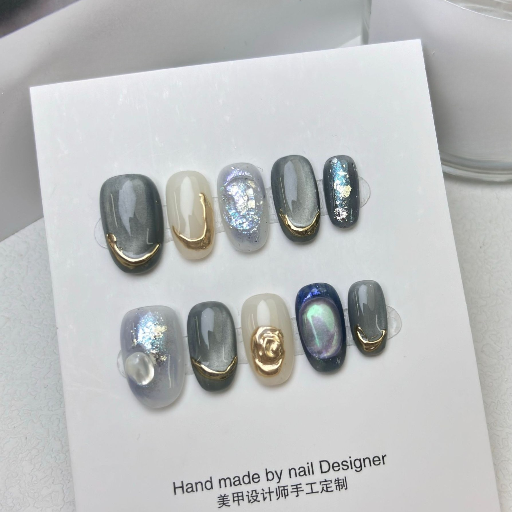 10Pcs Gradient Amber False Nai - Nail Art Vintage ulasan dan harga