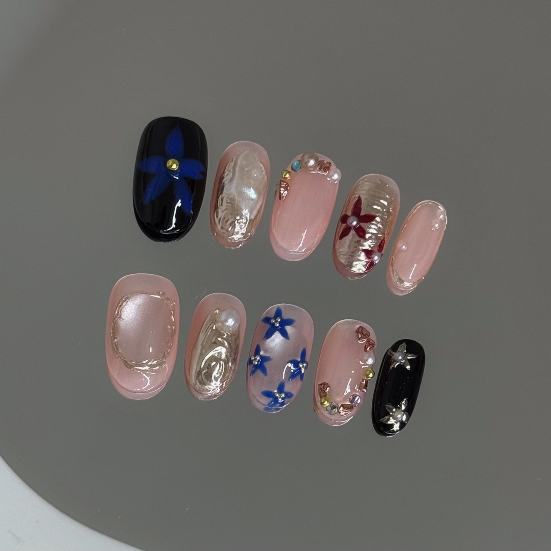 10Pcs Gradient Amber False Nai - Nail Art Vintage ulasan dan harga