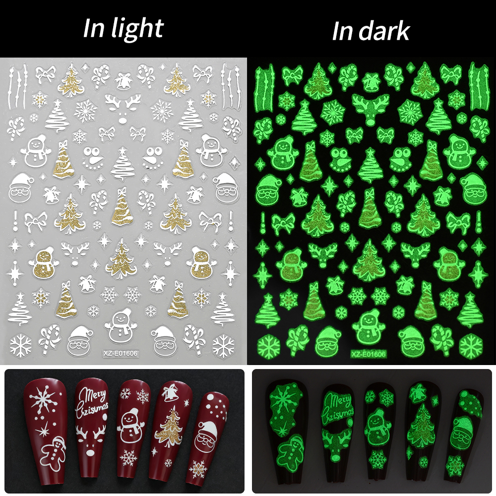12Pcs/Set 3D Luminous Christma - Nail Art Xmas Stickers ulasan dan harga