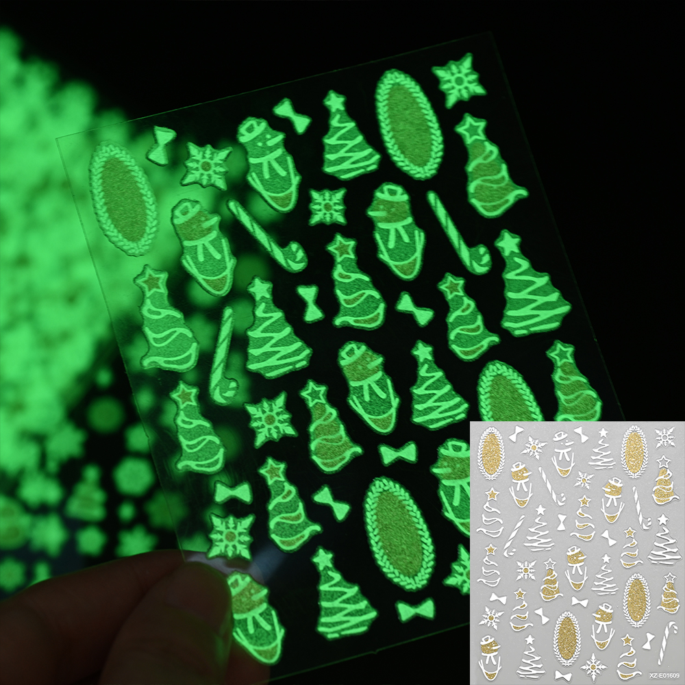 12Pcs/Set 3D Luminous Christma - Nail Art Xmas Stickers ulasan dan harga