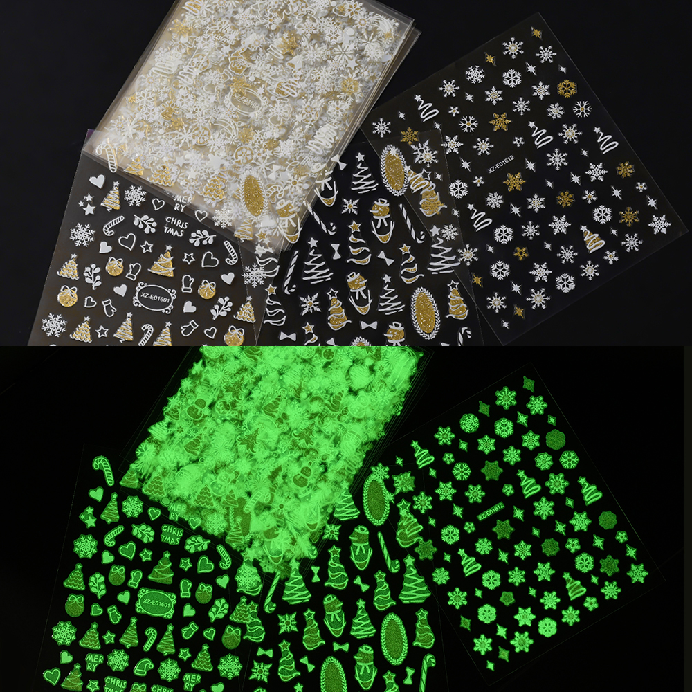 12Pcs/Set 3D Luminous Christma - Nail Art Xmas Stickers ulasan dan harga