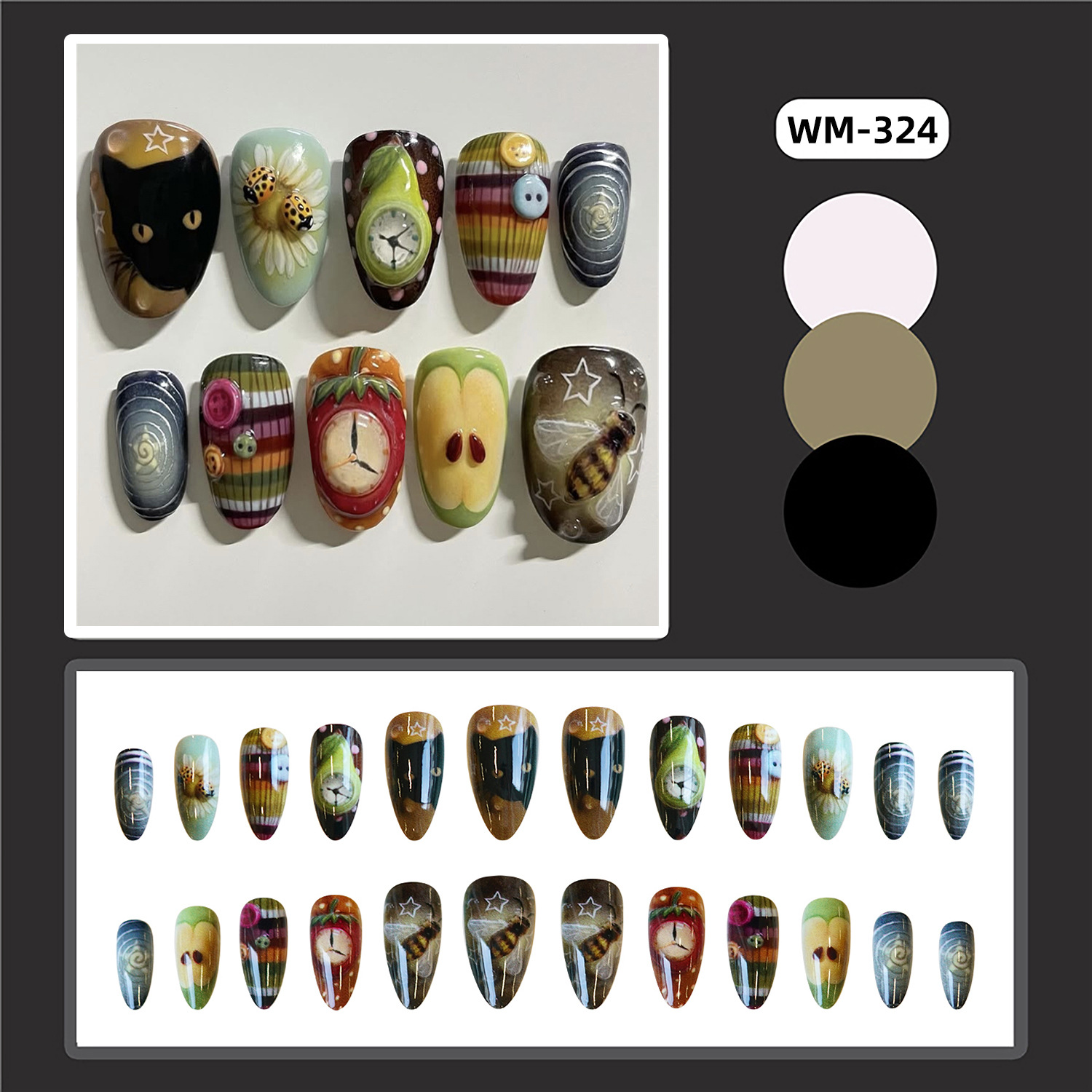 24pcs Bohemian Style False Nai - Nail Art Aesthetic ulasan dan harga