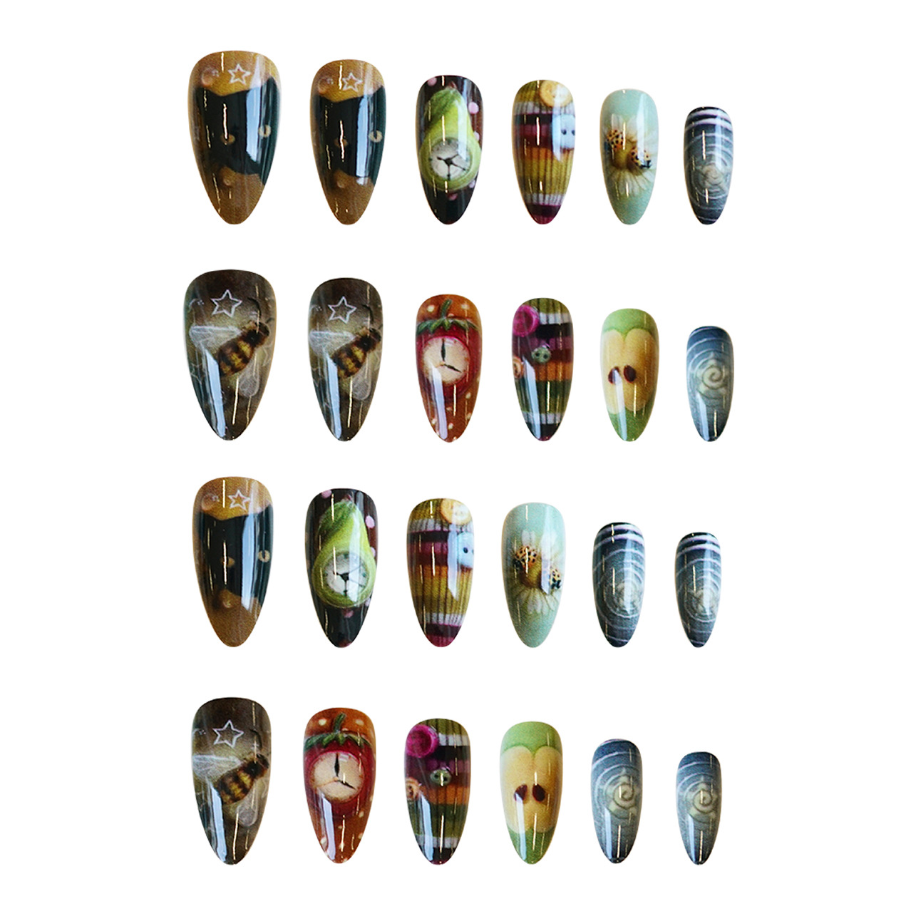 24pcs Bohemian Style False Nai - Nail Art Aesthetic ulasan dan harga