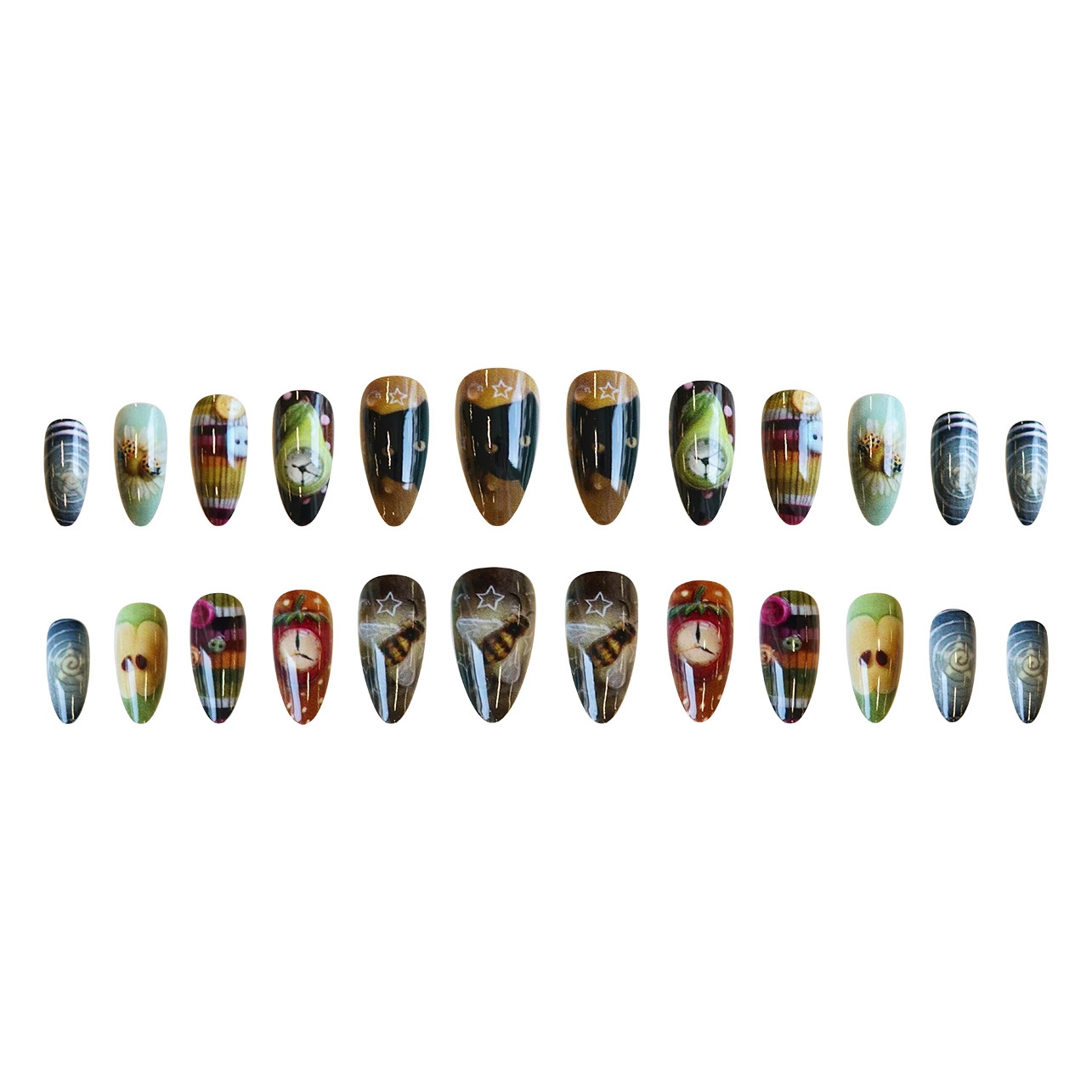 24pcs Bohemian Style False Nai - Nail Art Aesthetic ulasan dan harga