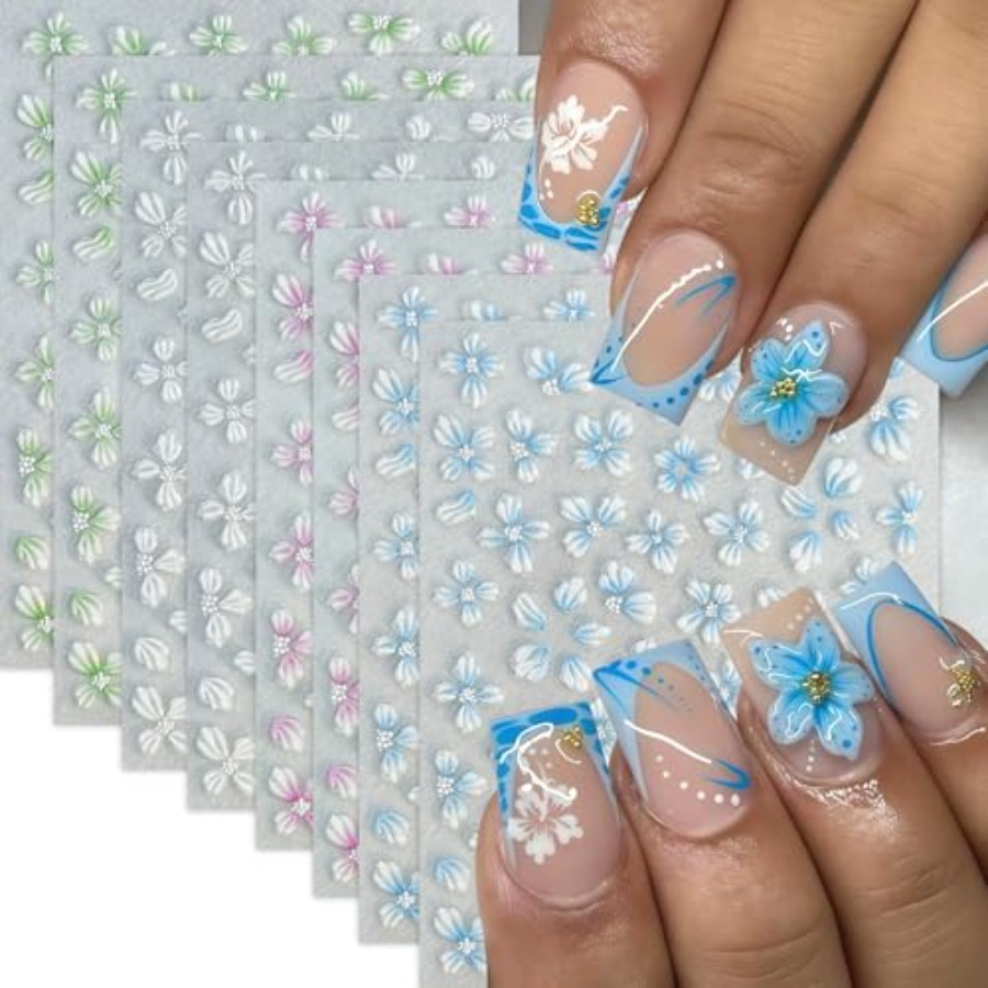 4Sheets Nail Stickers Hibiscus - Nail Art Ice Blue ulasan dan harga