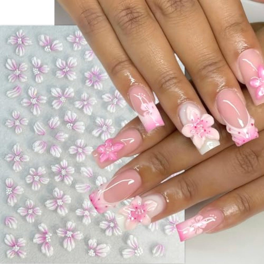 4Sheets Nail Stickers Hibiscus - Nail Art Ice Blue ulasan dan harga