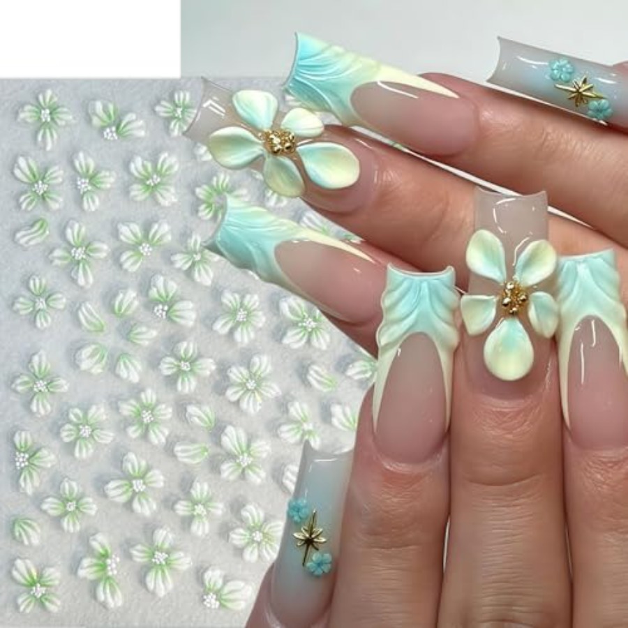 4Sheets Nail Stickers Hibiscus - Nail Art Ice Blue ulasan dan harga