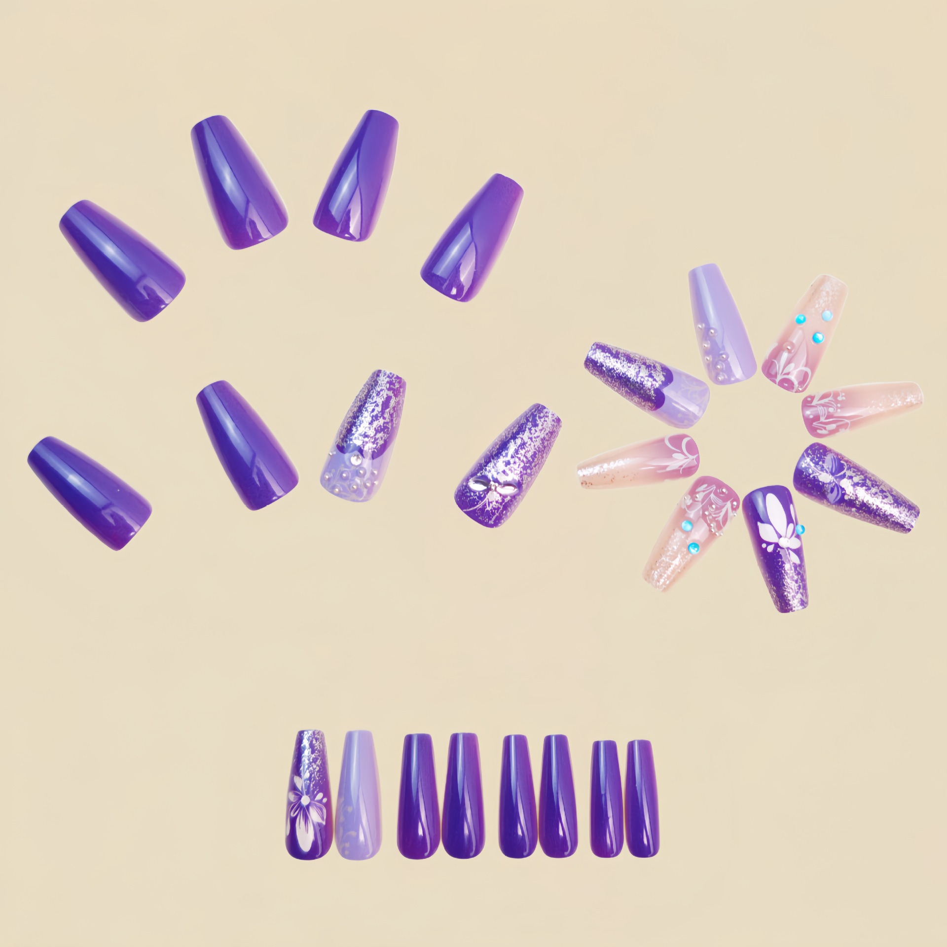 Medium long fake nails gradien - Nail Art Aesthetic ulasan dan harga