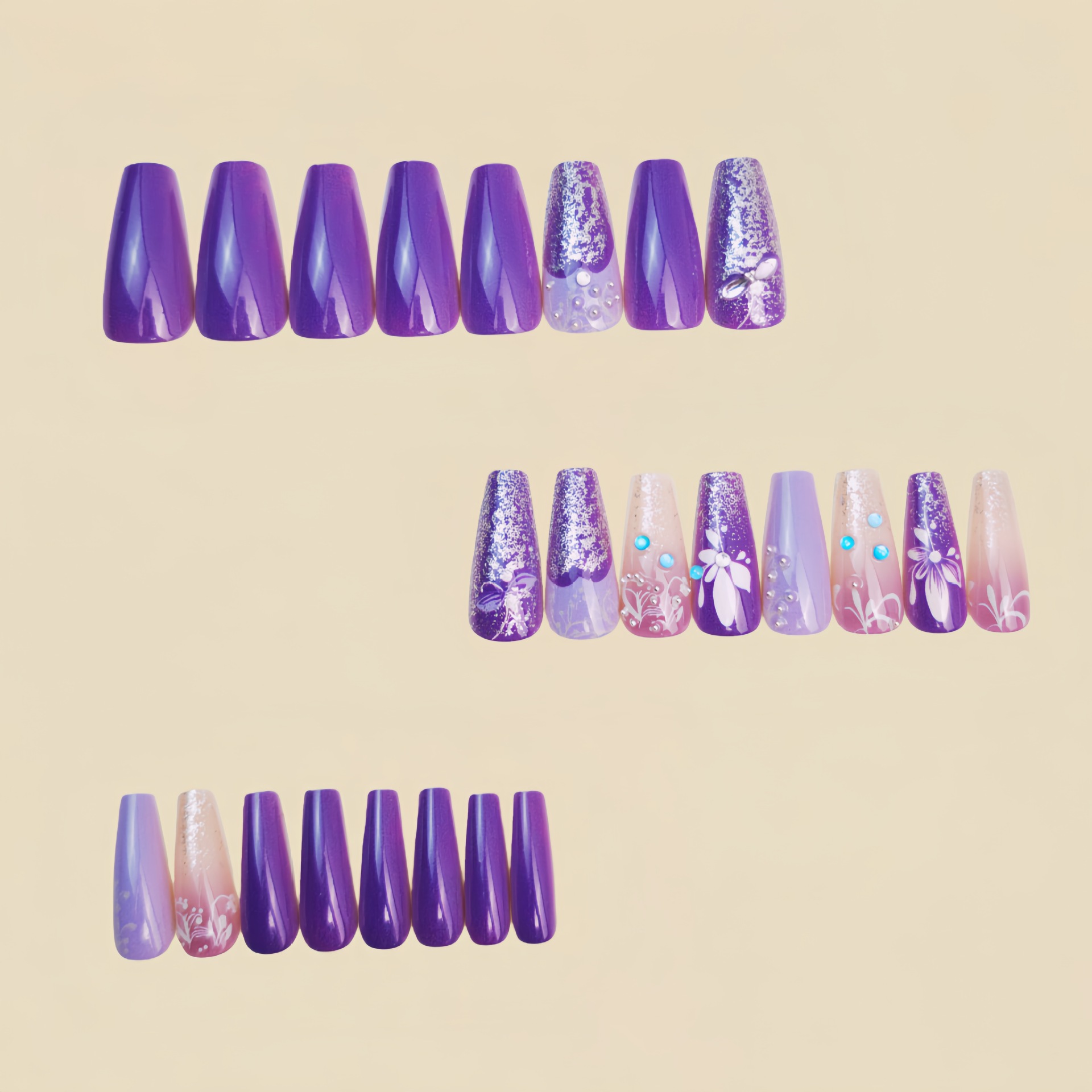 Medium long fake nails gradien - Nail Art Aesthetic ulasan dan harga