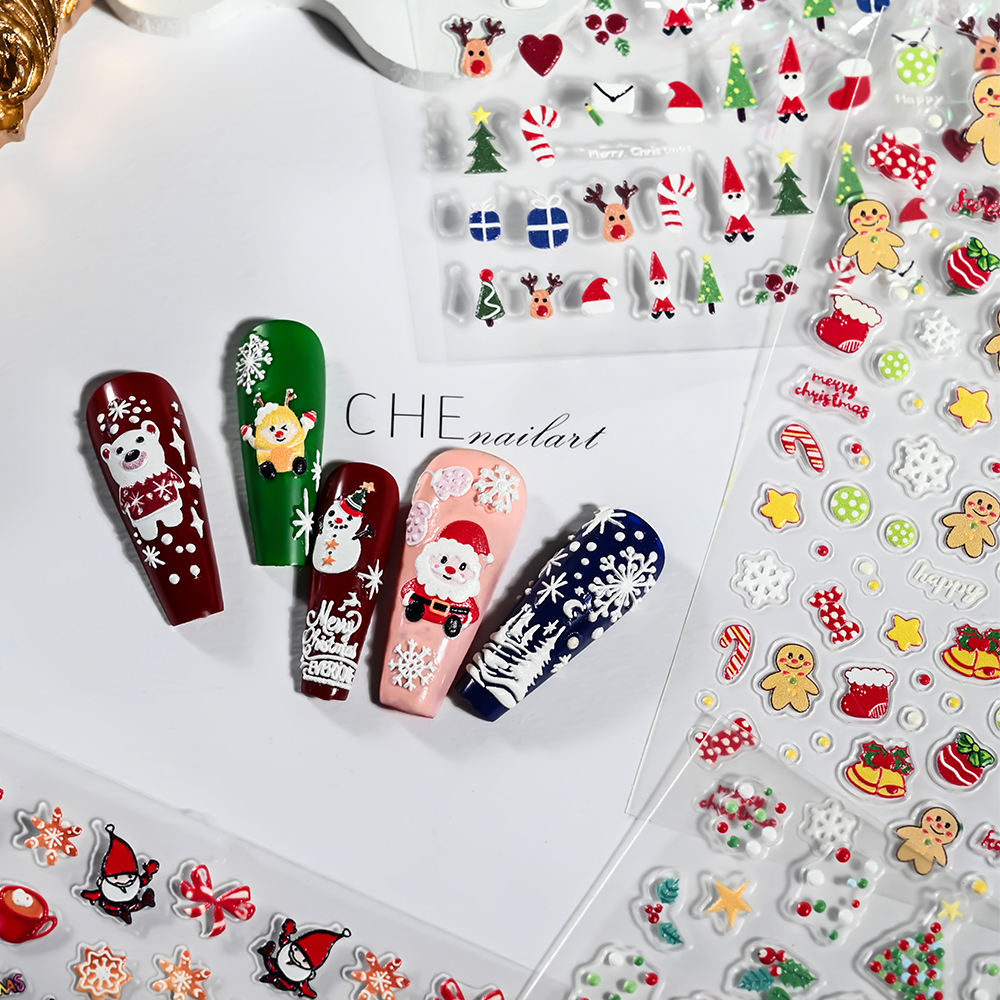 1pcs Red-Green-white Dot 5D Ch - Nail Art Xmas Stickers ulasan dan harga