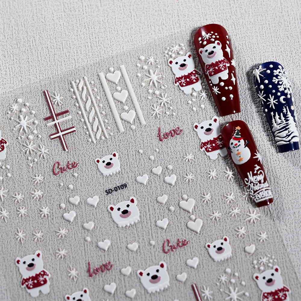 1pcs Red-Green-white Dot 5D Ch - Nail Art Xmas Stickers ulasan dan harga