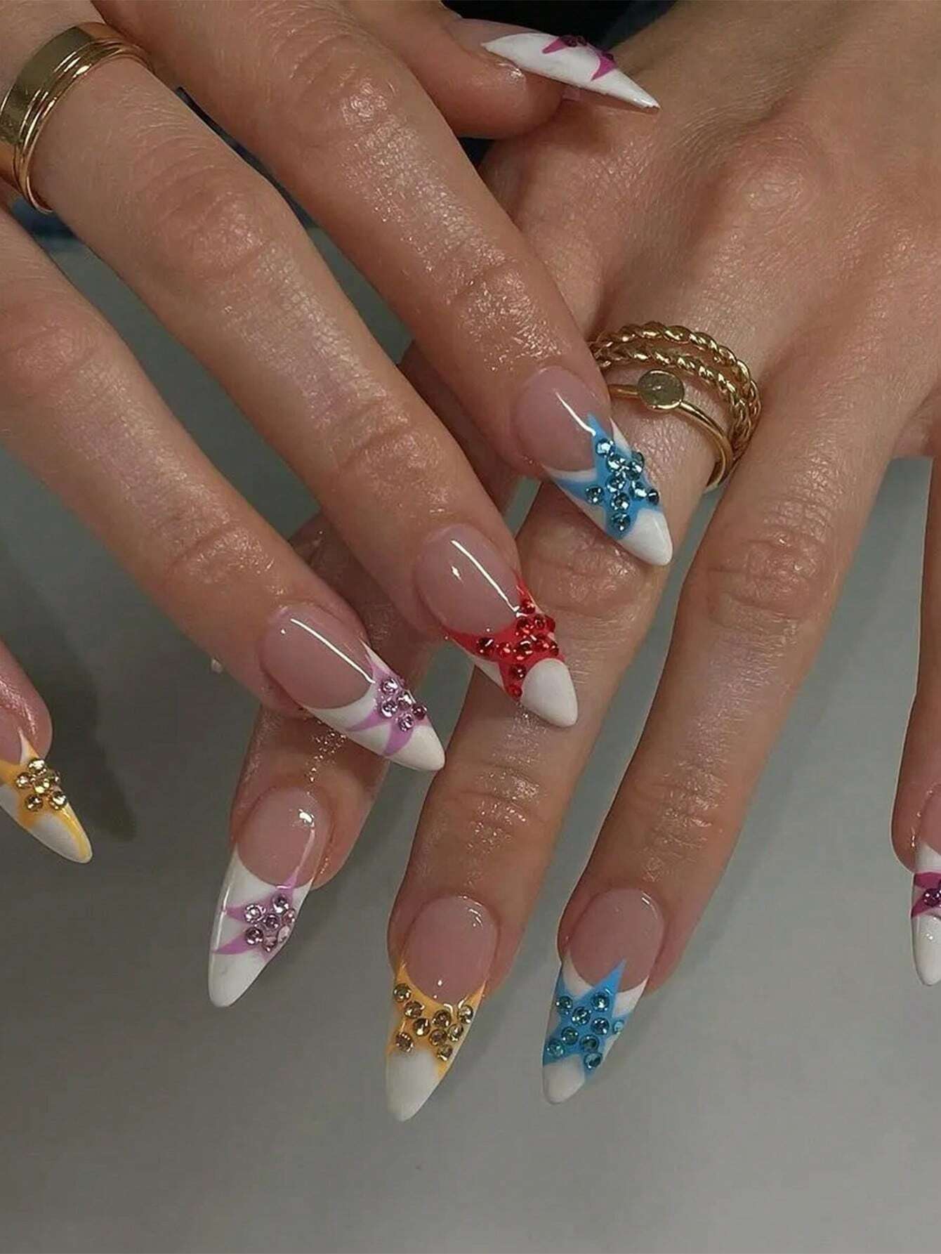 1 Set/10Pcs Colorful French St - Nail Art Vintage ulasan dan harga