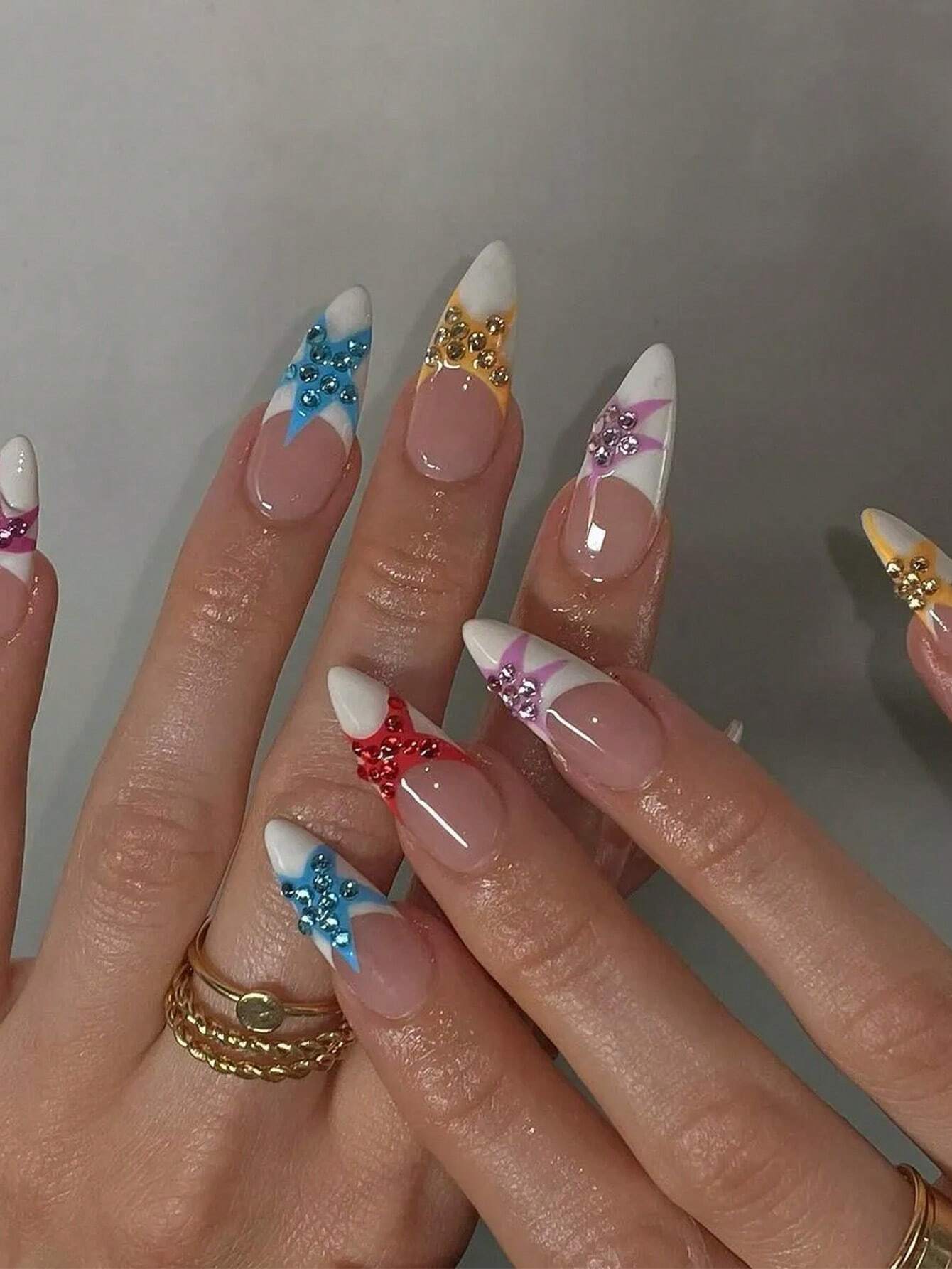 1 Set/10Pcs Colorful French St - Nail Art Vintage ulasan dan harga