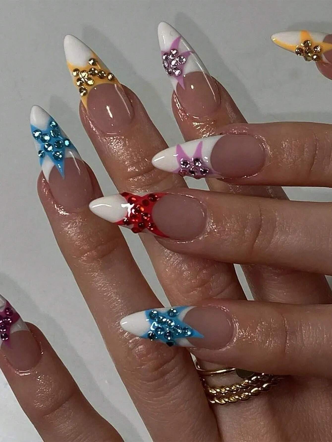 1 Set/10Pcs Colorful French St - Nail Art Vintage ulasan dan harga
