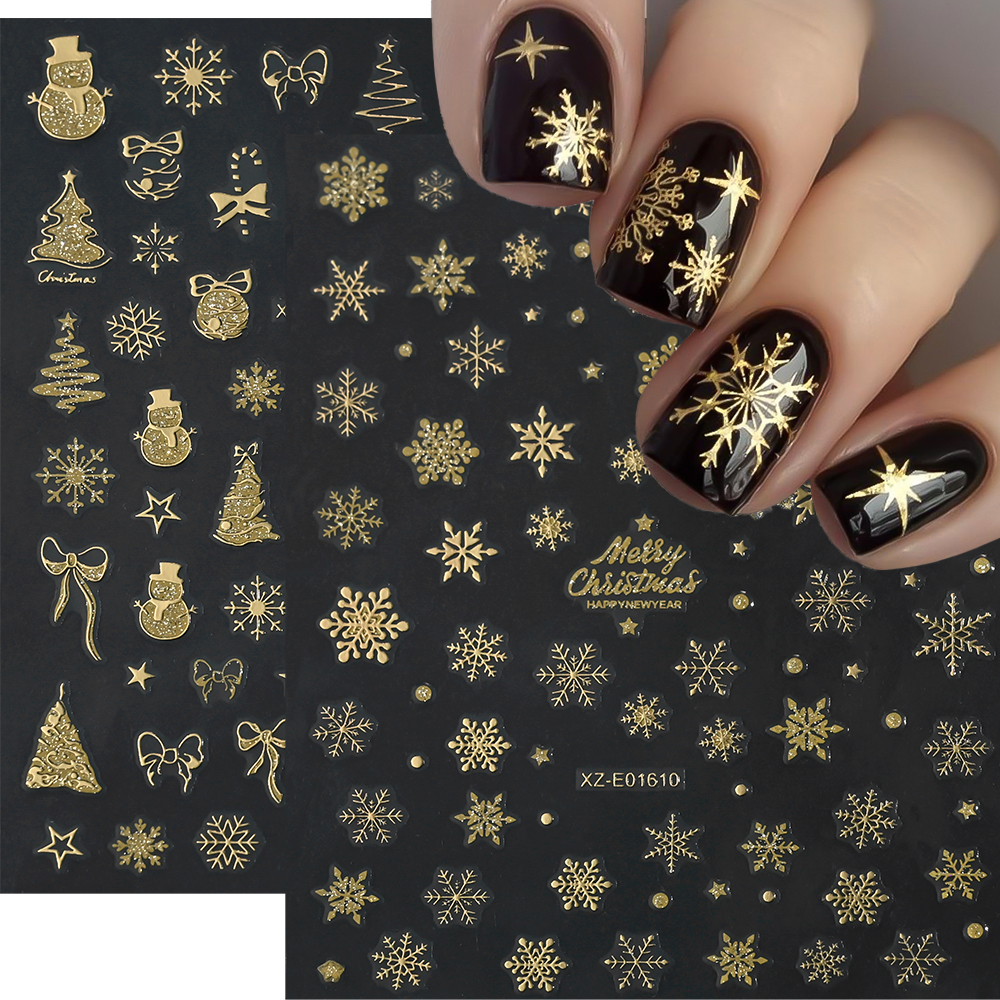 2pcs Luxury Gold Christmas 3D  - Nail Art Xmas Stickers ulasan dan harga