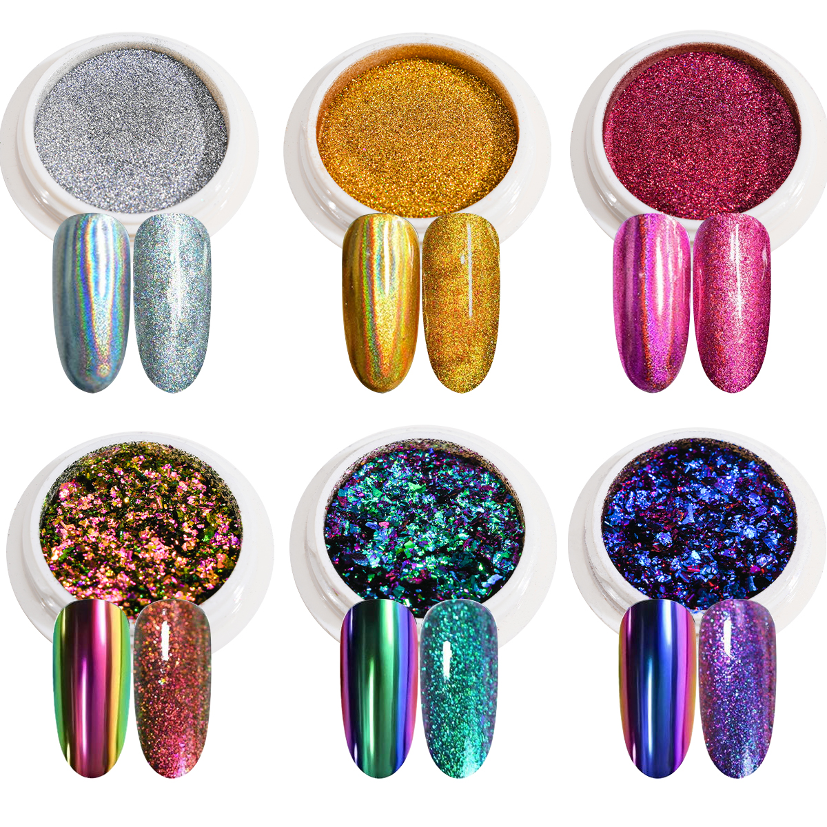6Jar/Set Chameleon Chrome Nail - Nail Glitter Chrome ulasan dan harga