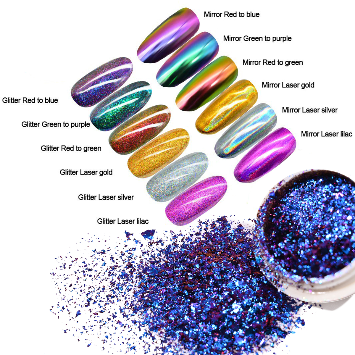 6Jar/Set Chameleon Chrome Nail - Nail Glitter Chrome ulasan dan harga
