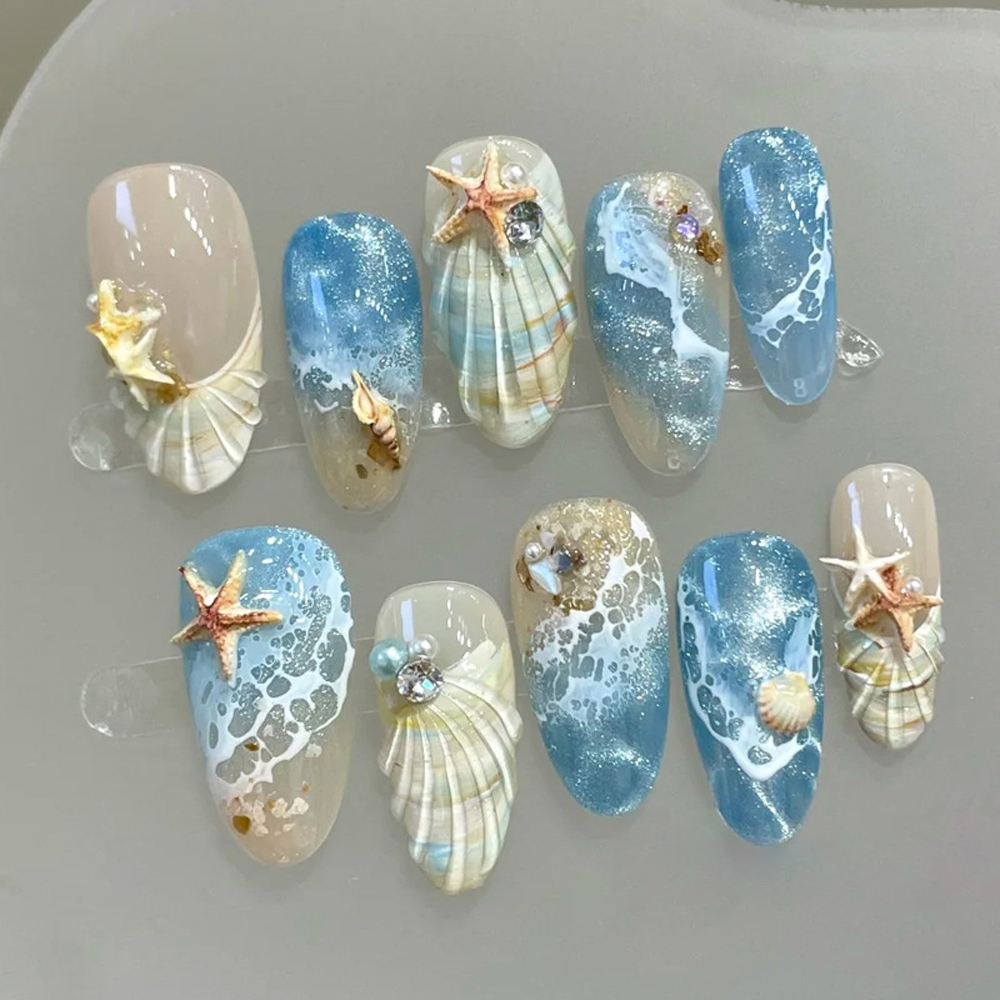 10pcs Ocean Wave Beach Press O - Nail Art Xs ulasan dan harga