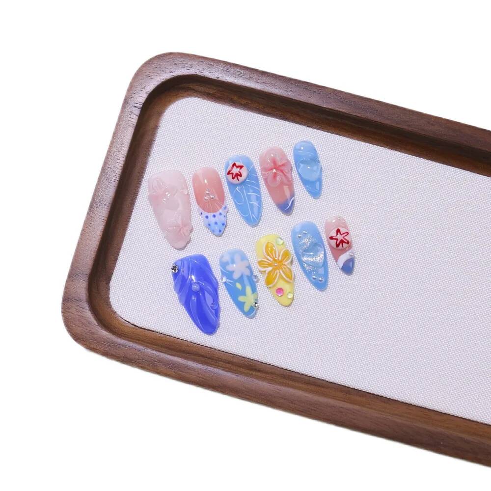Luxury Almond-Shaped Handmade  - Nail Art Ice Blue ulasan dan harga
