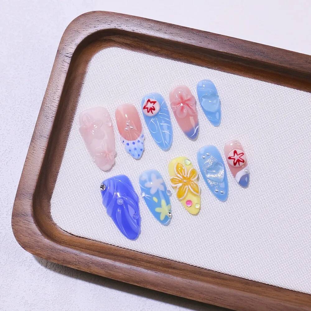 Luxury Almond-Shaped Handmade  - Nail Art Ice Blue ulasan dan harga