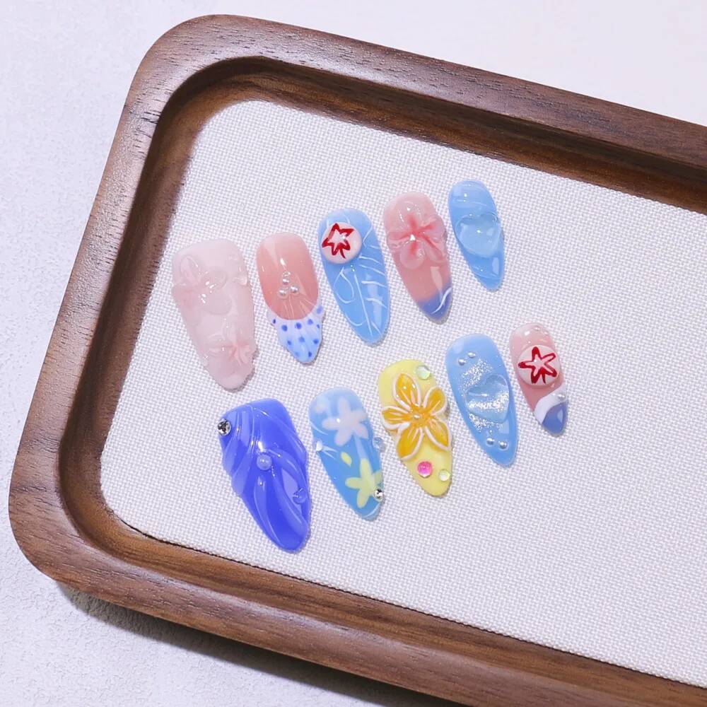 Luxury Almond-Shaped Handmade  - Nail Art Ice Blue ulasan dan harga