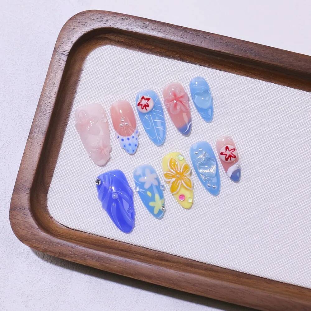 Luxury Almond-Shaped Handmade  - Nail Art Ice Blue ulasan dan harga