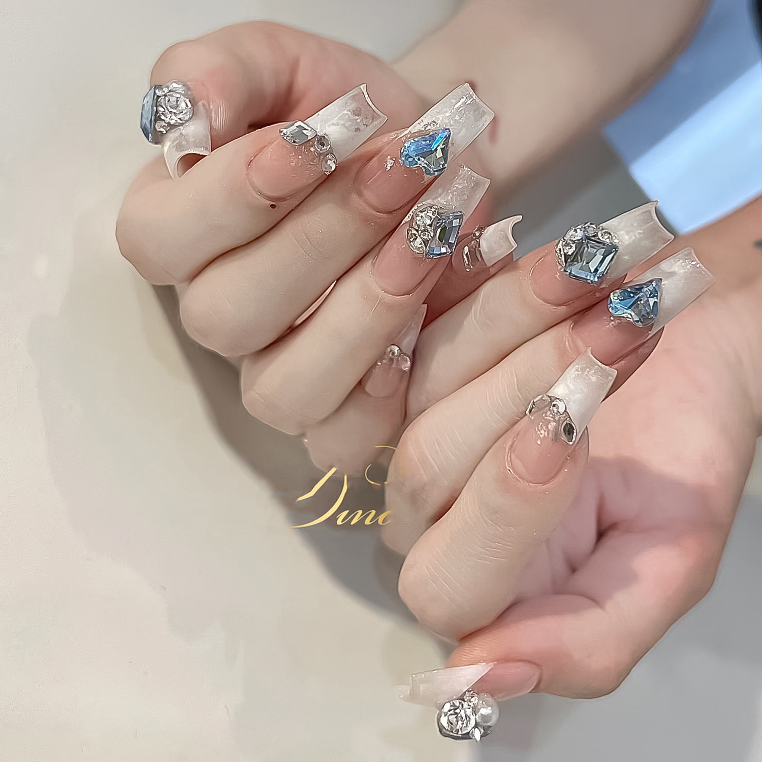 10Pcs Light Blue Stacked Nail  - Nail Art Ice Blue ulasan dan harga