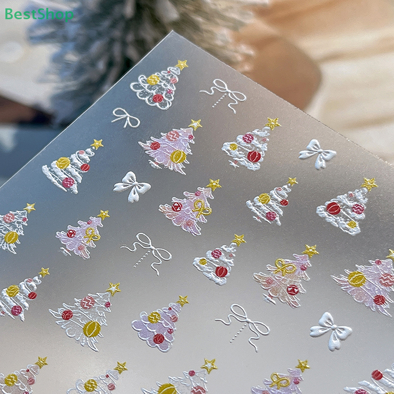 Xmas Tree Nail Stickers Emboss - Nail Art Xmas Stickers ulasan dan harga