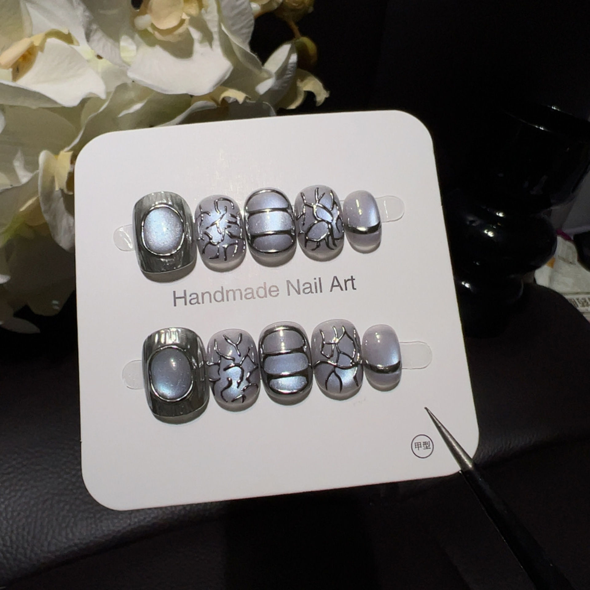 10pcsHandmade Short Round Pres - Nail Art Ice Blue ulasan dan harga