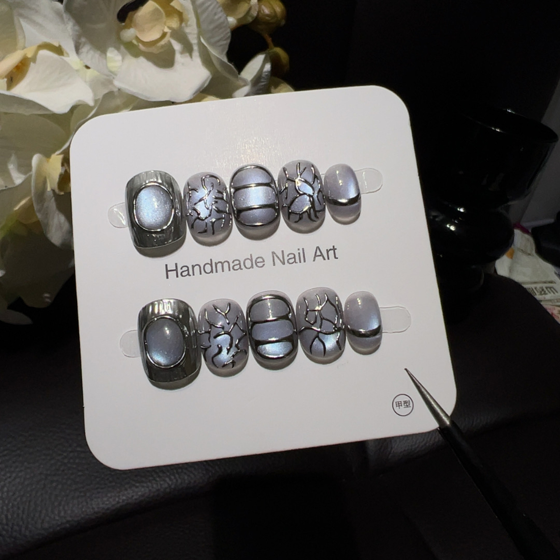 10pcsHandmade Short Round Pres - Nail Art Ice Blue ulasan dan harga