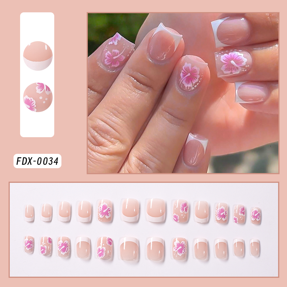 24Pcs French Flower False Nail - Nail Art Aesthetic ulasan dan harga