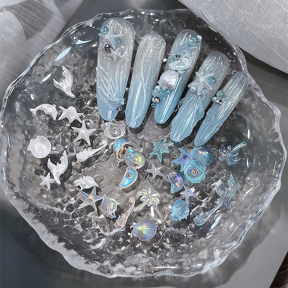 50PCS 3D Mixed Sea Series Nail - Nail Art Ice Blue ulasan dan harga