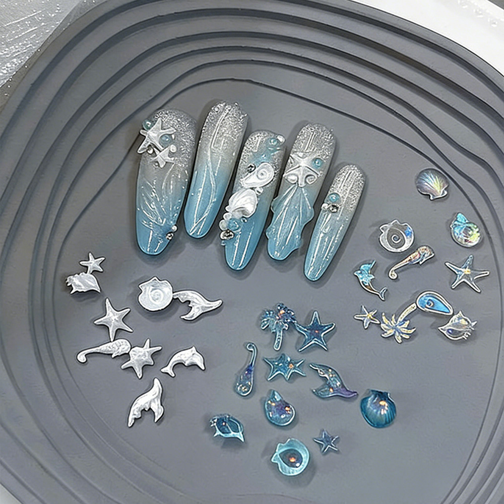 50PCS 3D Mixed Sea Series Nail - Nail Art Ice Blue ulasan dan harga