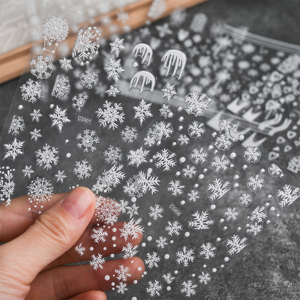 3D White Snowflake Christmas N - Nail Art Xmas Stickers ulasan dan harga