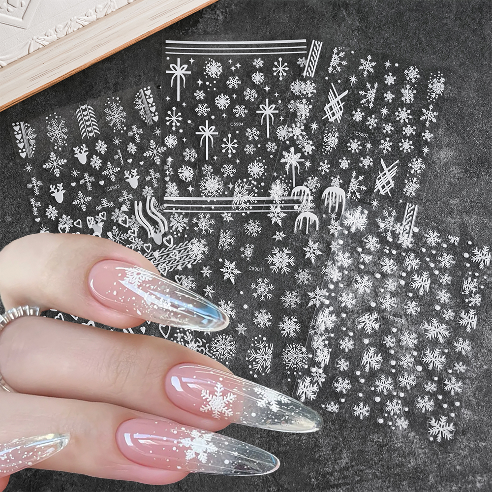 3D White Snowflake Christmas N - Nail Art Xmas Stickers ulasan dan harga