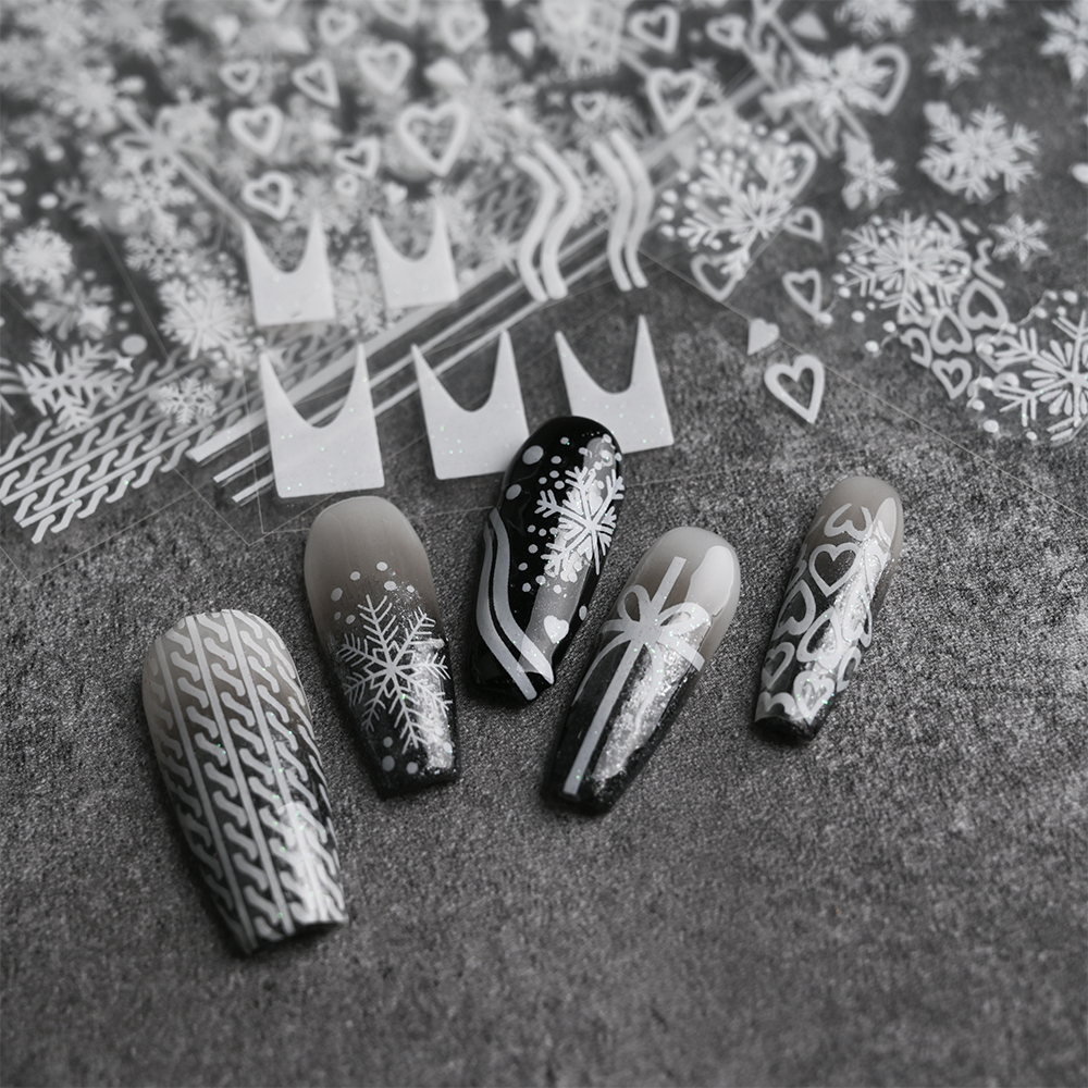 3D White Snowflake Christmas N - Nail Art Xmas Stickers ulasan dan harga