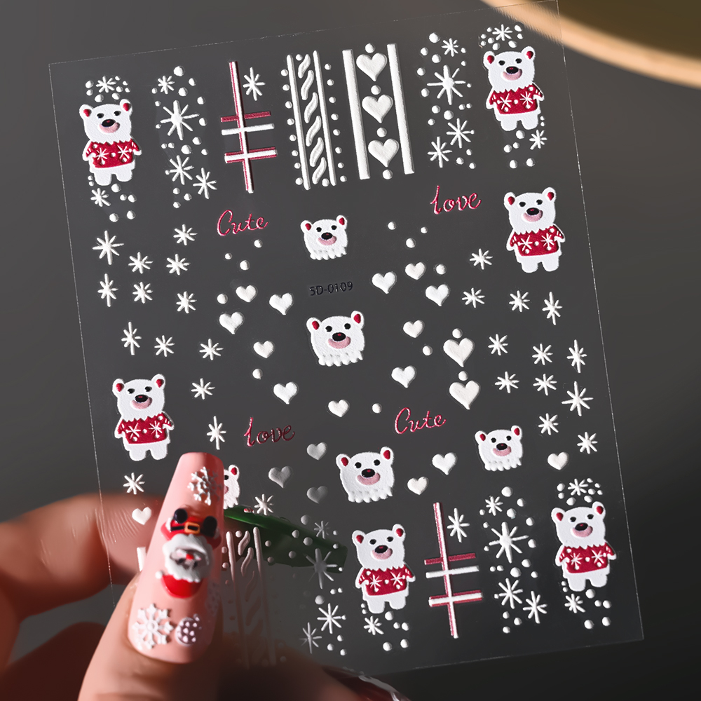 1Sheet 5D Embossed Christmas N - Nail Art Xmas Stickers ulasan dan harga