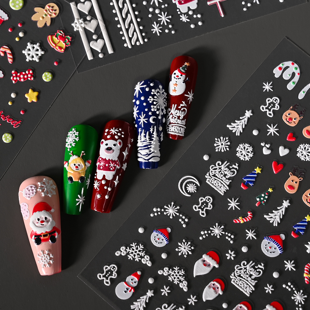 1Sheet 5D Embossed Christmas N - Nail Art Xmas Stickers ulasan dan harga