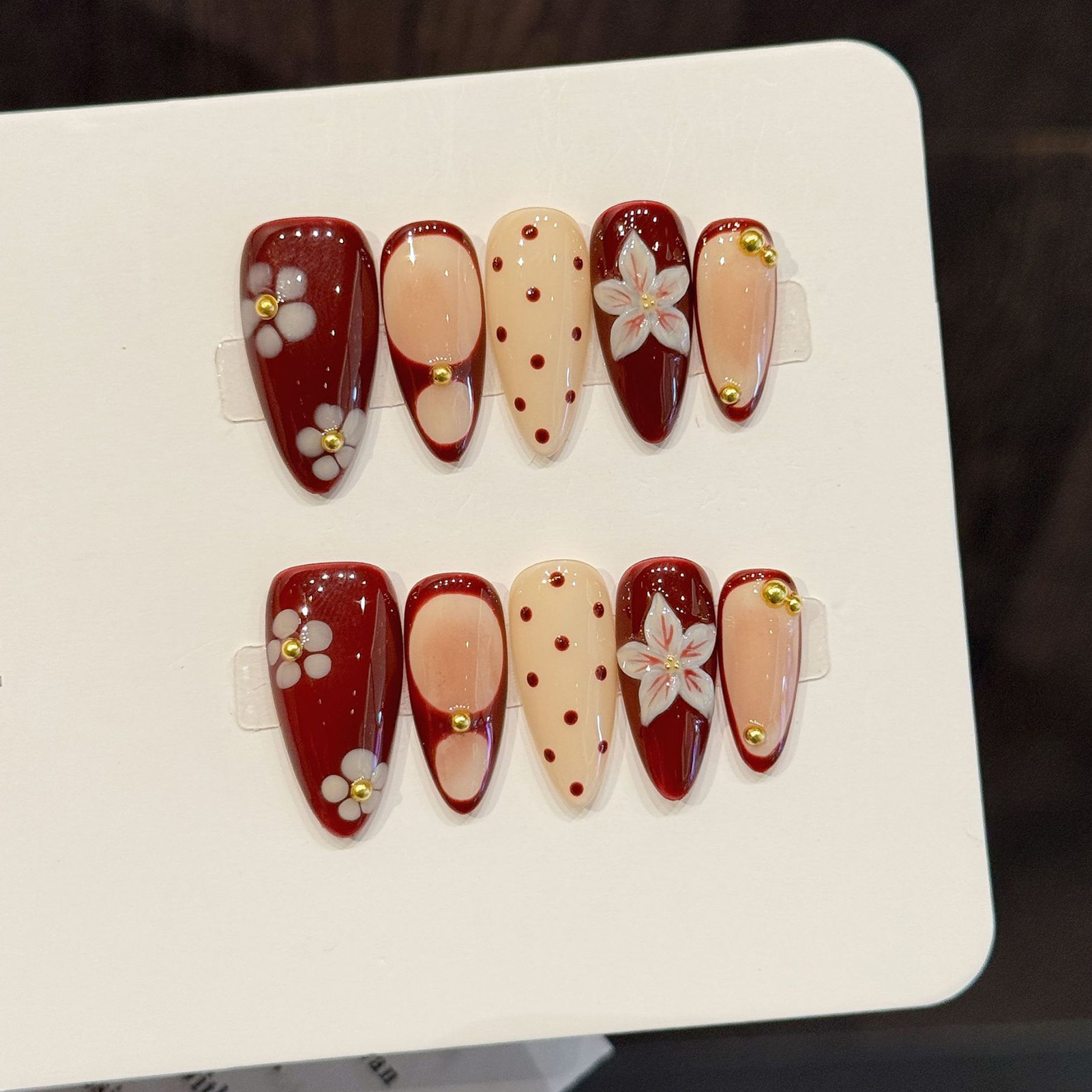 10pcs Handmade Wine Red French - Nail Art Aesthetic ulasan dan harga
