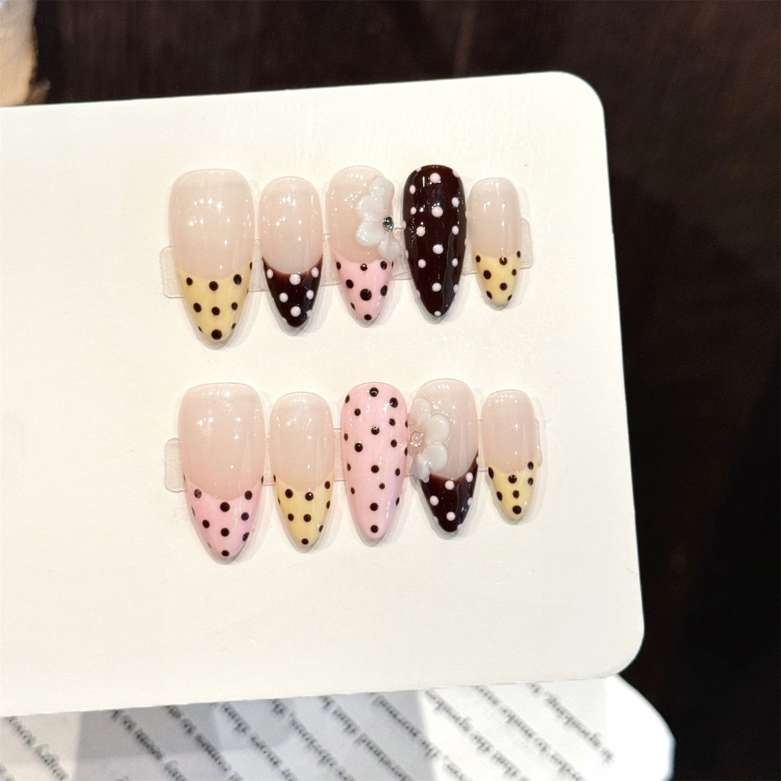10pcs Handmade Wine Red French - Nail Art Aesthetic ulasan dan harga