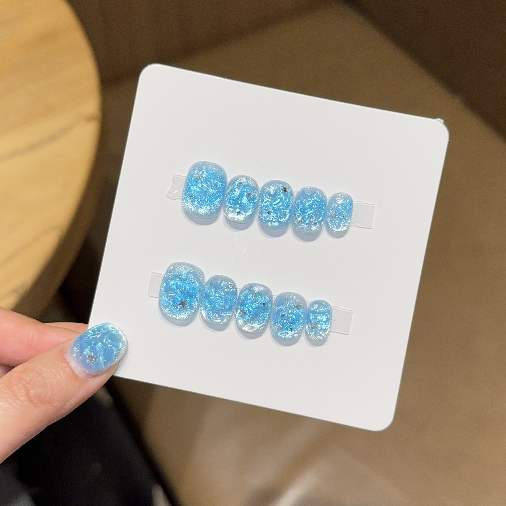 10pcs Handmade Short Press On  - Nail Art Ice Blue ulasan dan harga