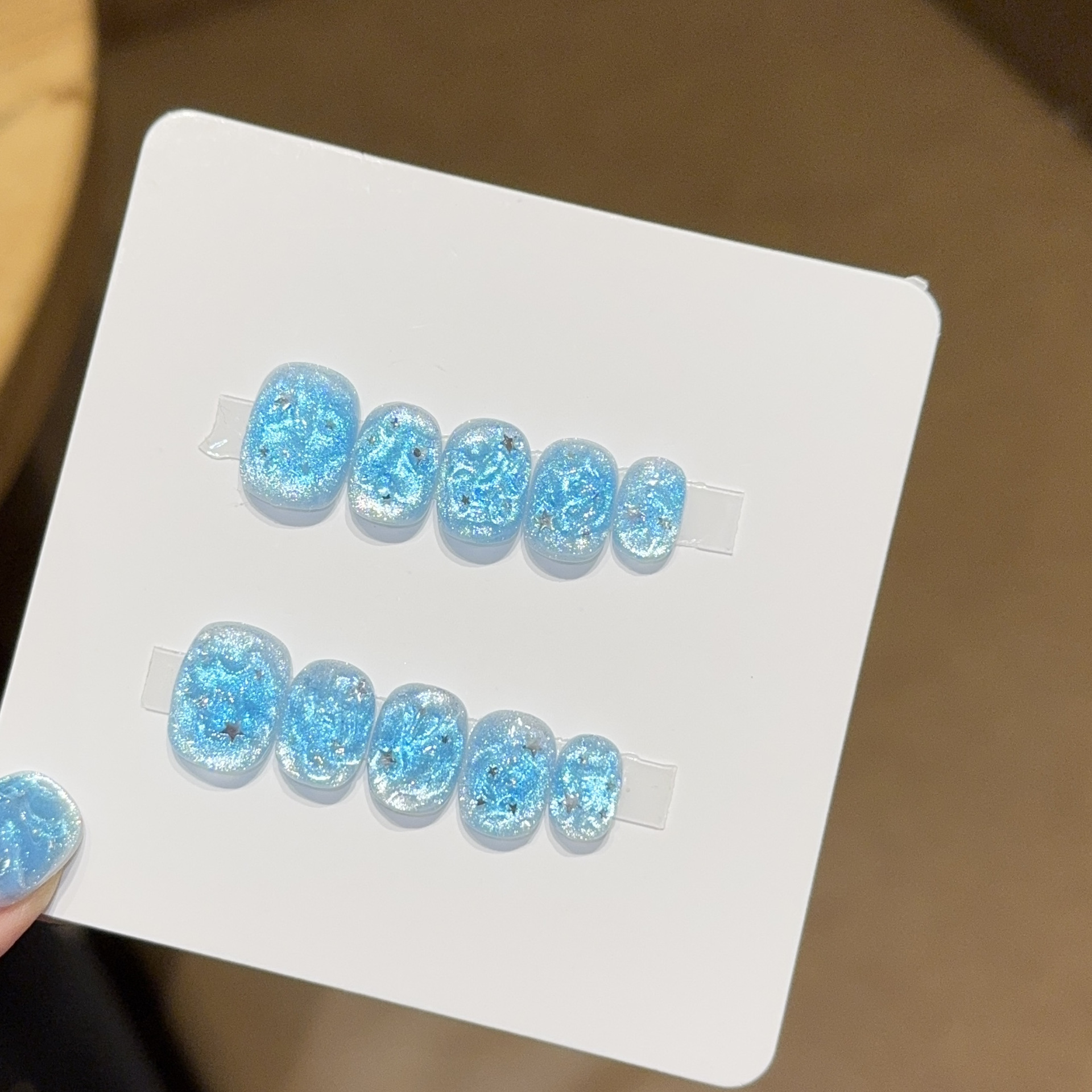 10pcs Handmade Short Press On  - Nail Art Ice Blue ulasan dan harga