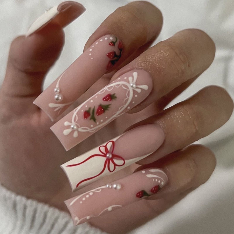 24pcs Flower Press on Nails Ar - Nail Art Aesthetic ulasan dan harga